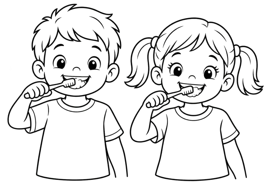 Download Kinder am Zähne putzen Kinder am Zähne putzen Ausmalbild
